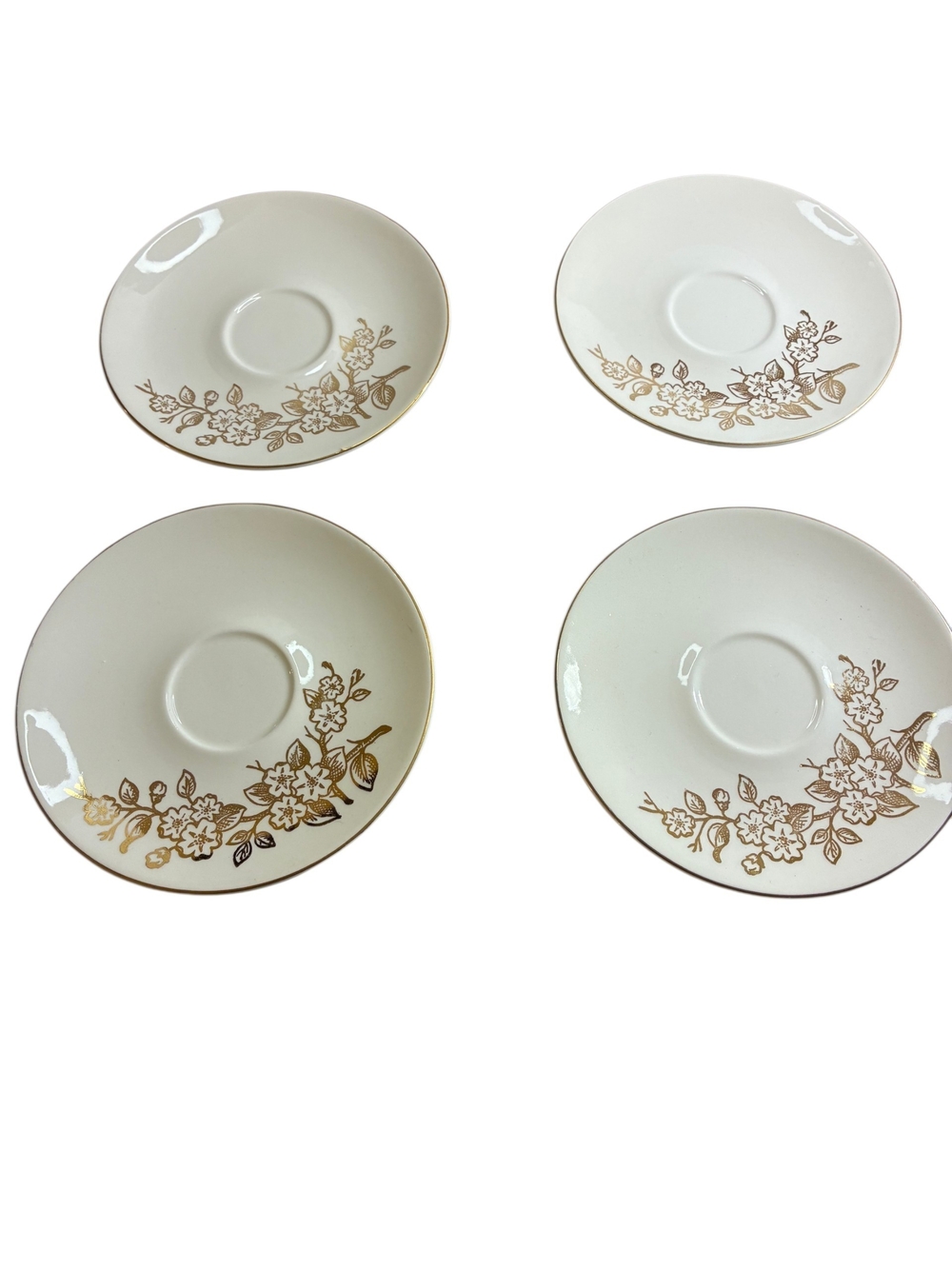Knowles White Saucers with Gold Floral Trim